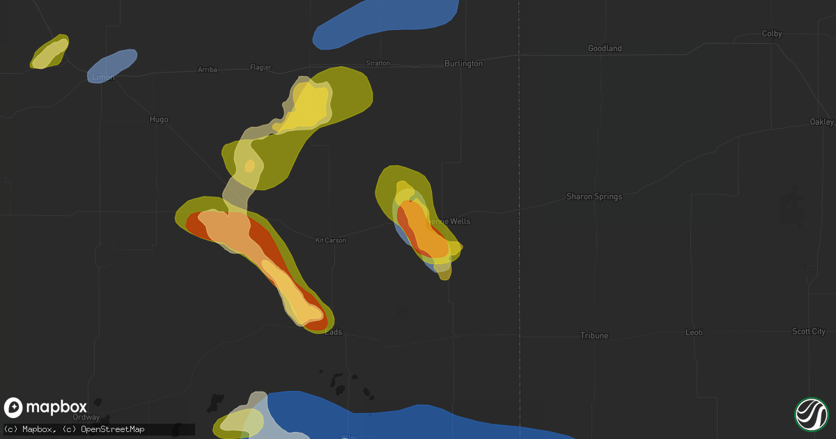 Hail map in Cheyenne Wells, CO on June 26, 2026