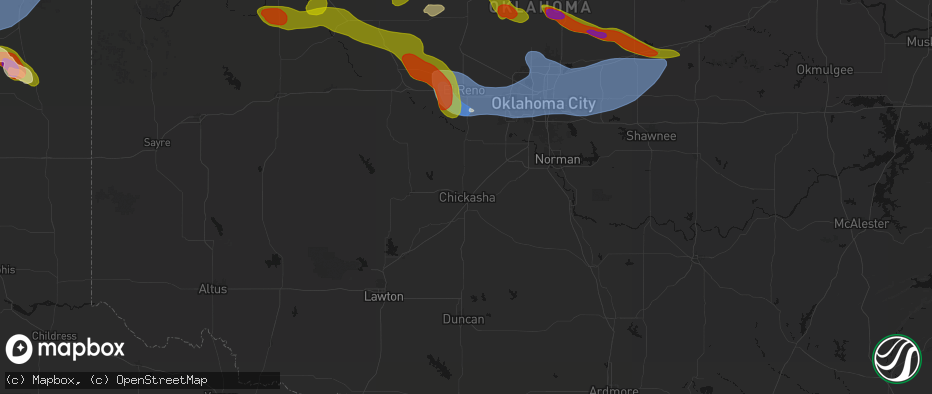 Hail map in Chickasha, OK on June 26, 2026