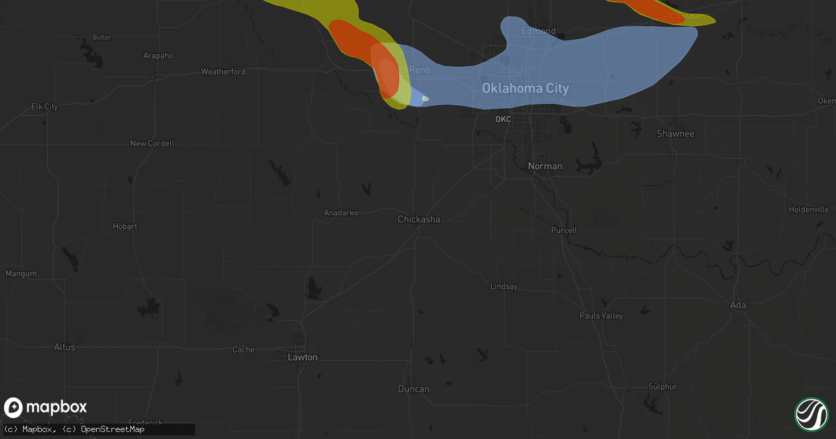 Hail map in Chickasha, OK on June 26, 2026