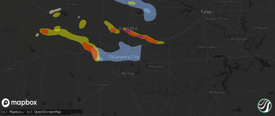 Hail map in Choctaw, OK on June 26, 2026