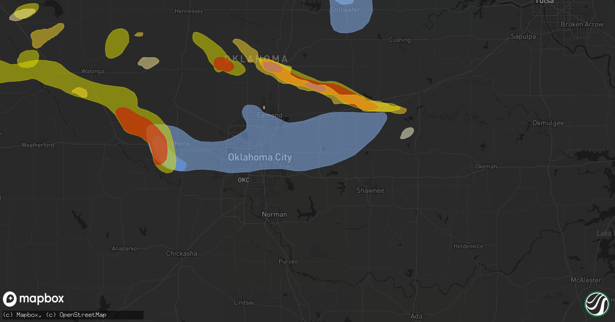 Hail map in Choctaw, OK on June 26, 2026