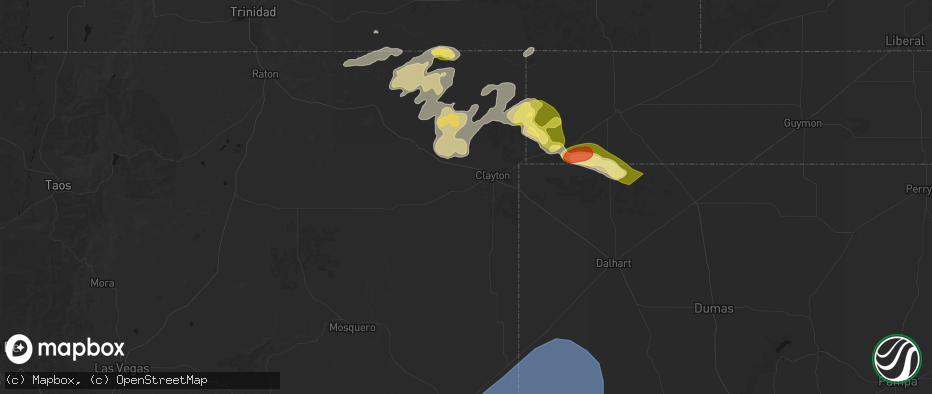 Hail map in Clayton, NM on June 26, 2026