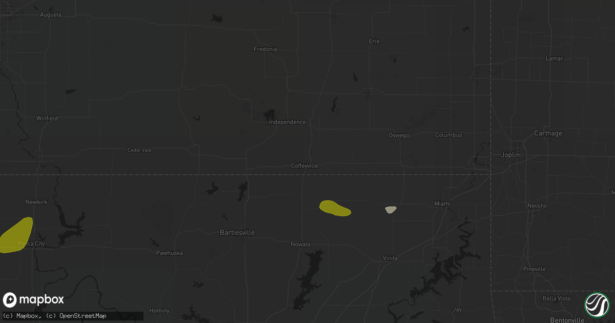 Hail map in Coffeyville, KS on June 26, 2026