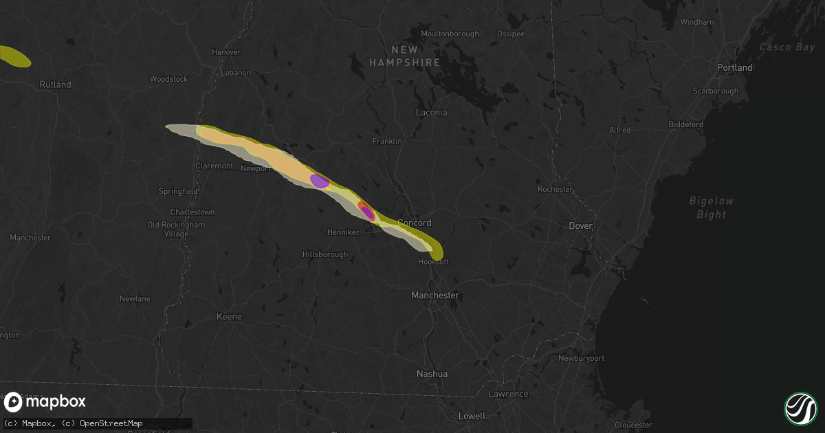 Hail map in Concord, NH on June 26, 2026