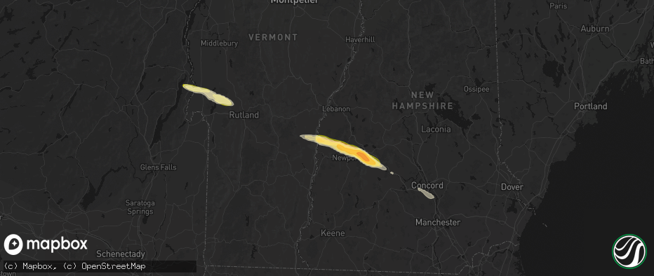 Hail map in Cornish, NH on June 26, 2026