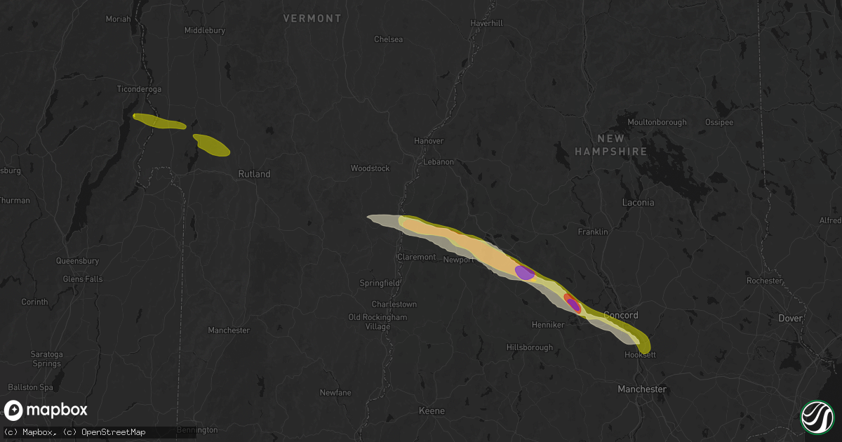 Hail map in Cornish, NH on June 26, 2026