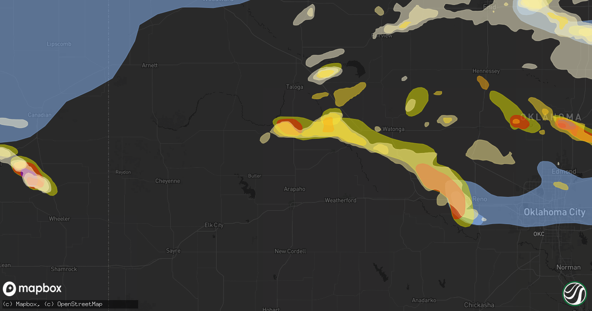 Hail map in Custer City, OK on June 26, 2026