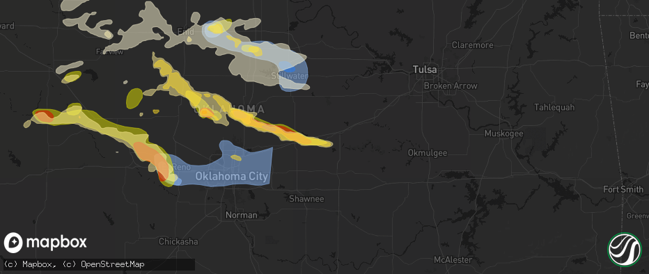 Hail map in Davenport, OK on June 26, 2026