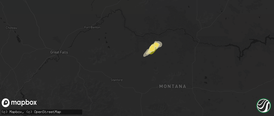 Hail map in Denton, MT on June 26, 2026