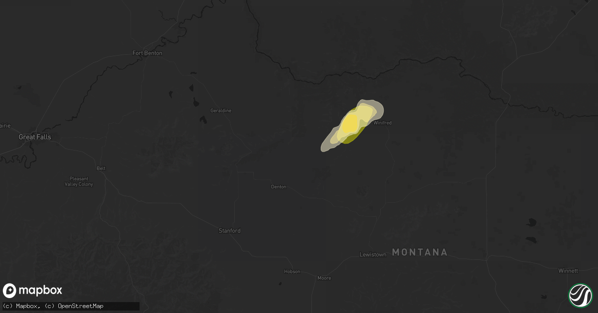 Hail map in Denton, MT on June 26, 2026