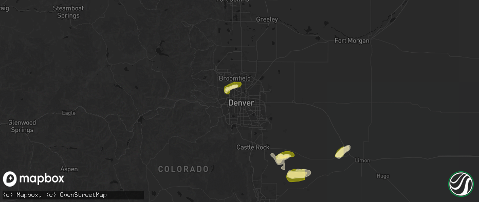 Hail map in Denver, CO on June 26, 2026