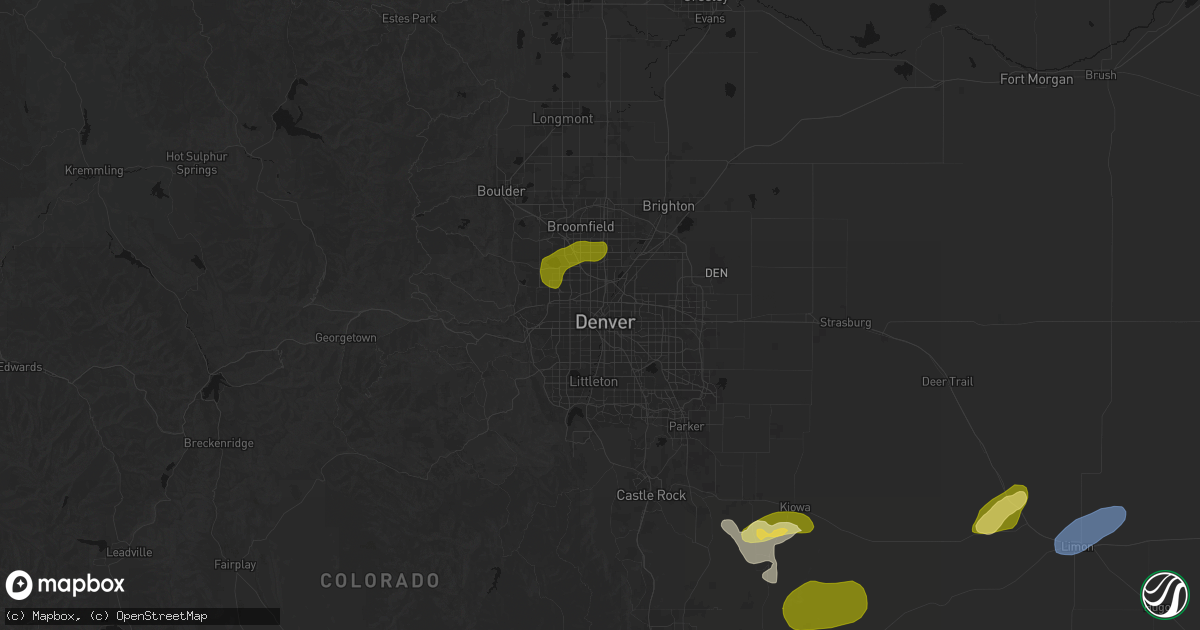 Hail map in Denver, CO on June 26, 2026