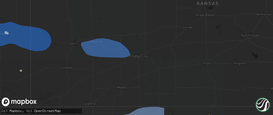 Hail map in Dodge City, KS on June 26, 2026
