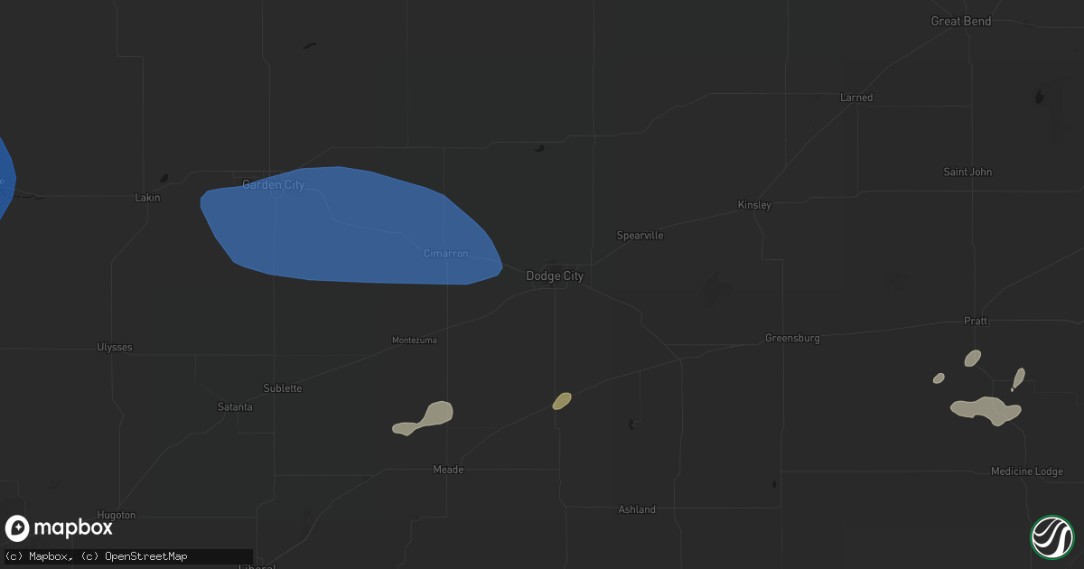 Hail map in Dodge City, KS on June 26, 2026
