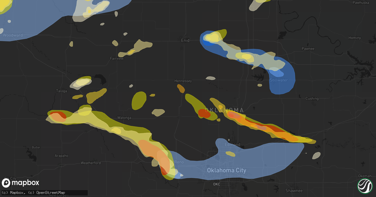 Hail map in Dover, OK on June 26, 2026
