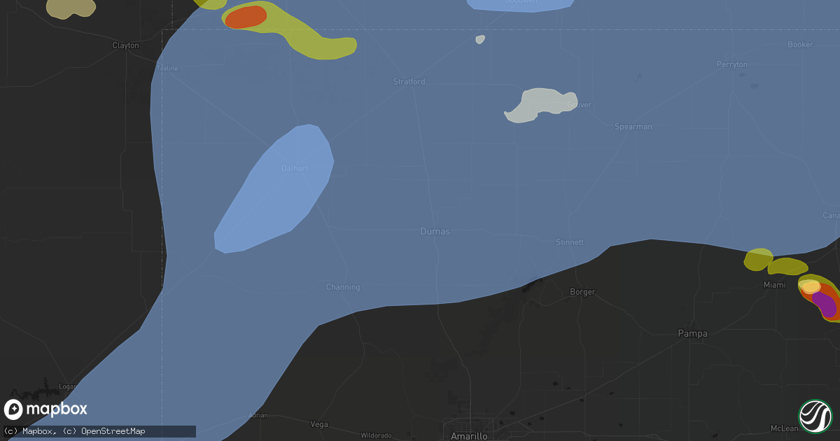 Hail map in Dumas, TX on June 26, 2026