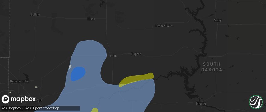 Hail map in Dupree, SD on June 26, 2026