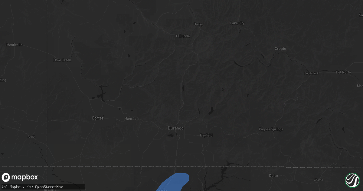 Hail map in Durango, CO on June 26, 2026