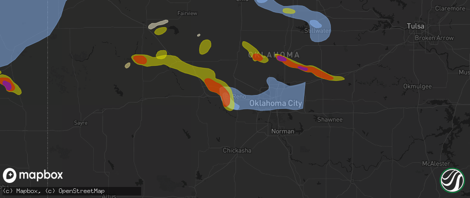 Hail map in El Reno, OK on June 26, 2026