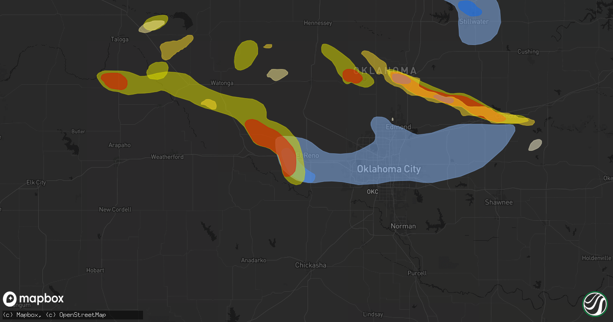 Hail map in El Reno, OK on June 26, 2026