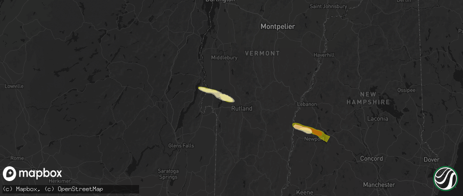 Hail map in Florence, VT on June 26, 2026