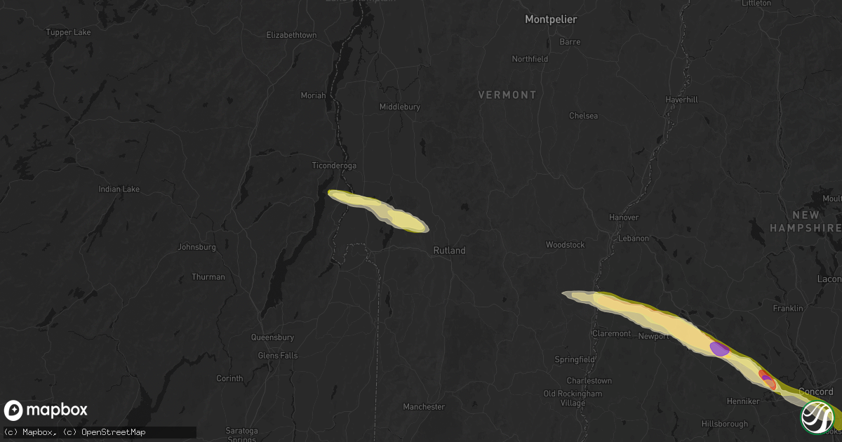 Hail map in Florence, VT on June 26, 2026