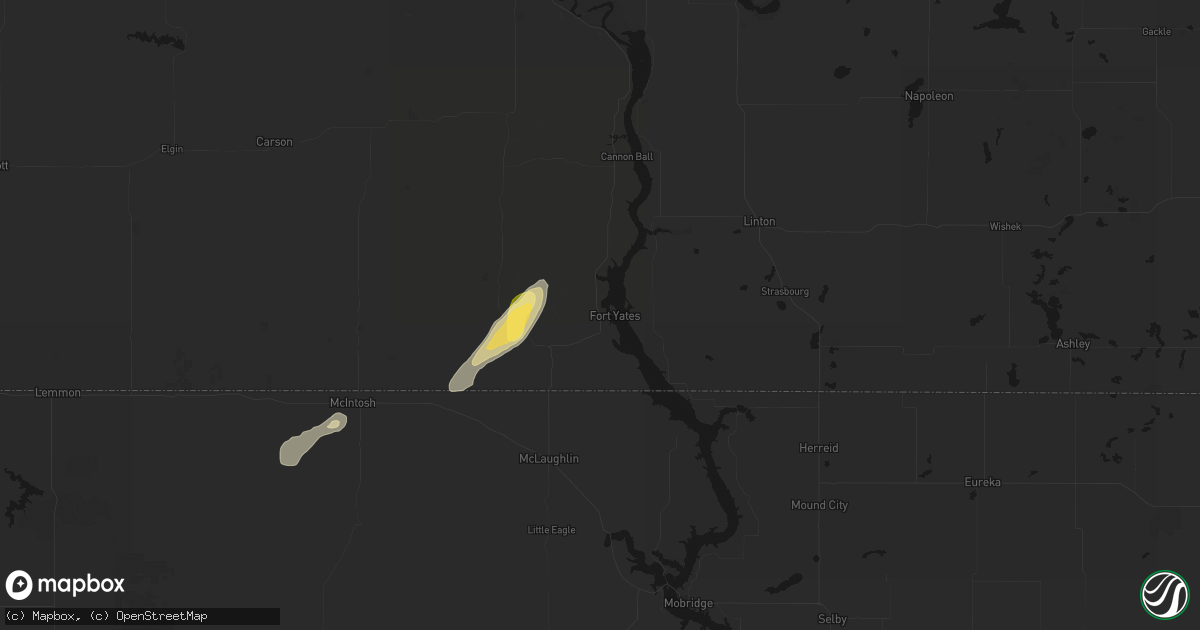 Hail map in Fort Yates, ND on June 26, 2026