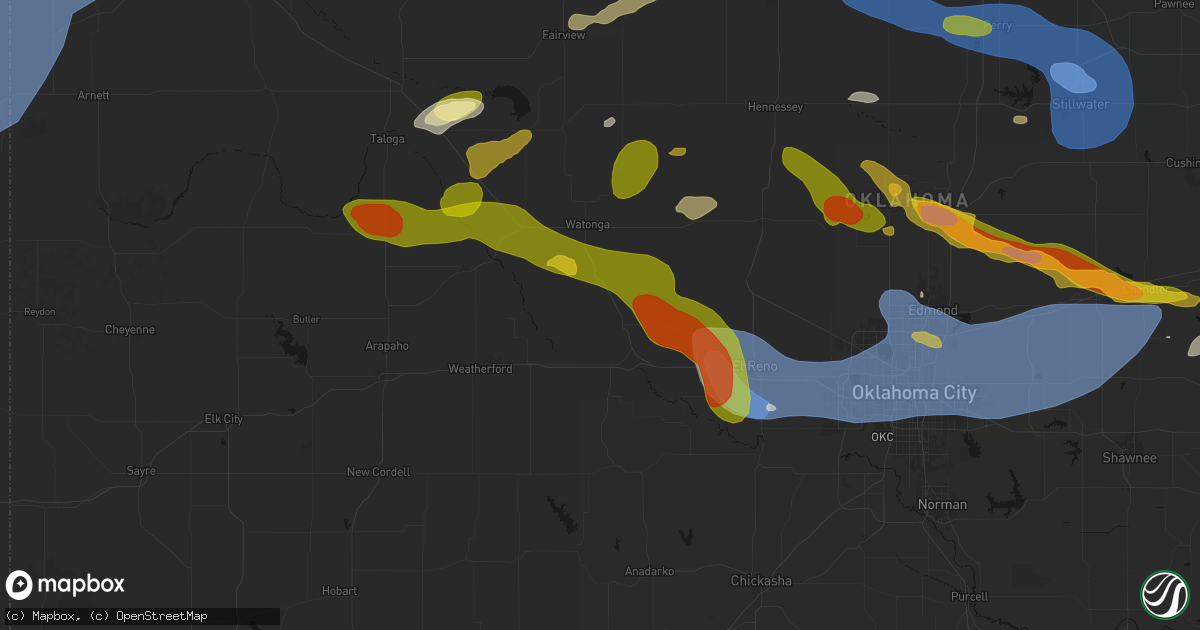 Hail map in Geary, OK on June 26, 2026