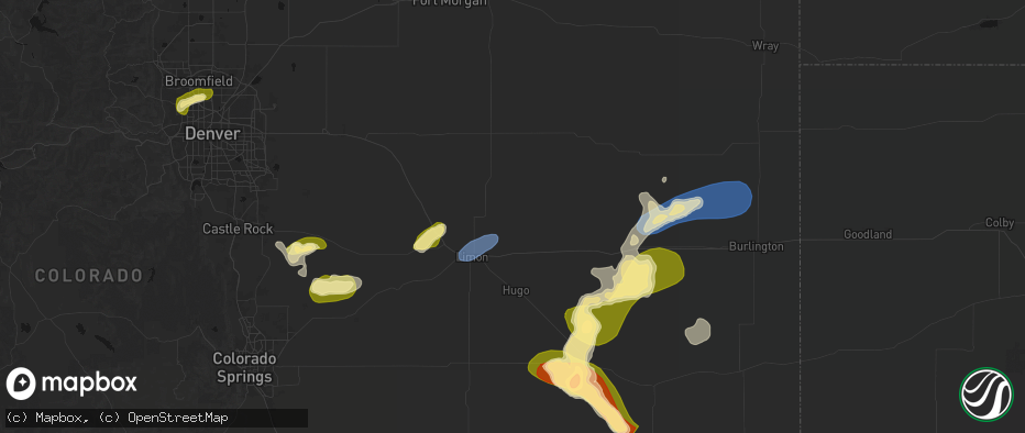Hail map in Genoa, CO on June 26, 2026