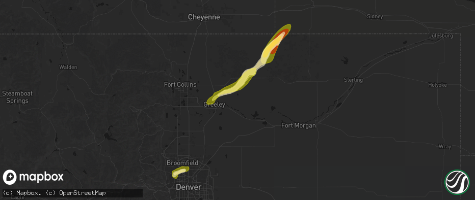 Hail map in Gill, CO on June 26, 2026