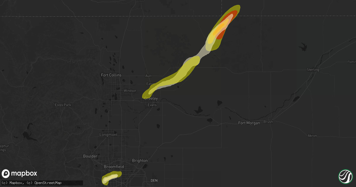 Hail map in Gill, CO on June 26, 2026