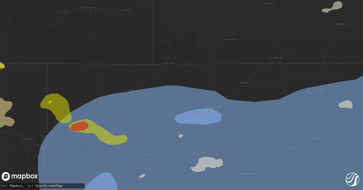 Hail map in Goodwell, OK on June 26, 2026
