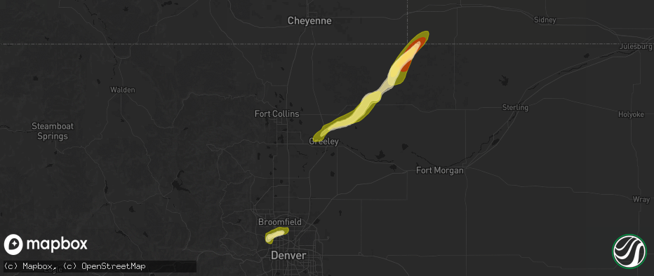 Hail map in Greeley, CO on June 26, 2026