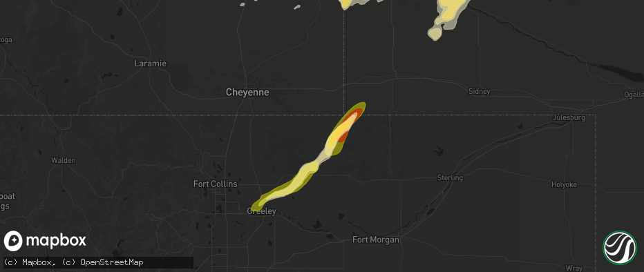 Hail map in Grover, CO on June 26, 2026