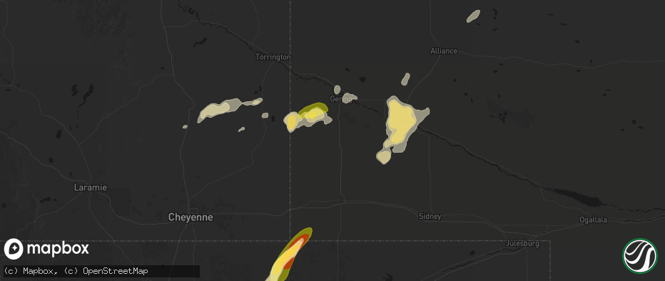 Hail map in Harrisburg, NE on June 26, 2026