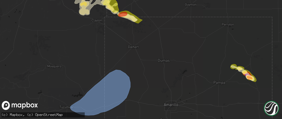 Hail map in Hartley, TX on June 26, 2026
