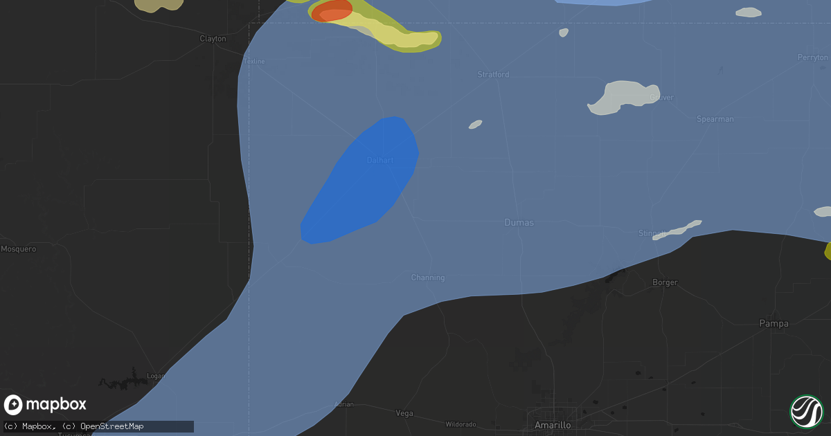Hail map in Hartley, TX on June 26, 2026