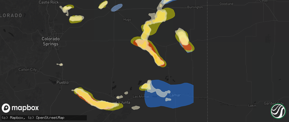 Hail map in Haswell, CO on June 26, 2026