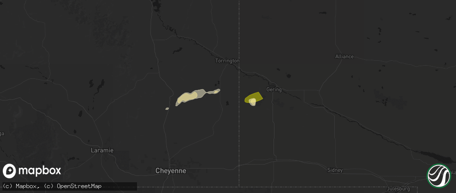 Hail map in Hawk Springs, WY on June 26, 2026