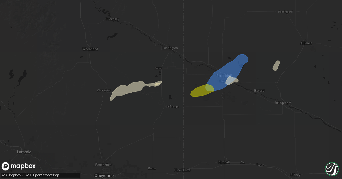 Hail map in Hawk Springs, WY on June 26, 2026