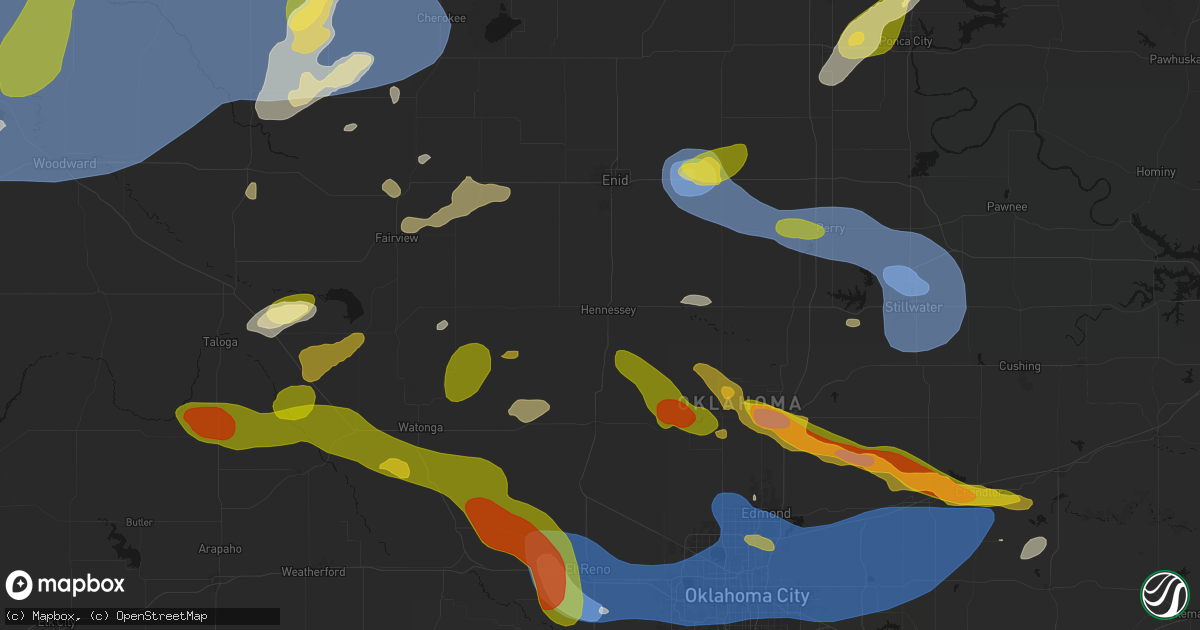 Hail map in Hennessey, OK on June 26, 2026