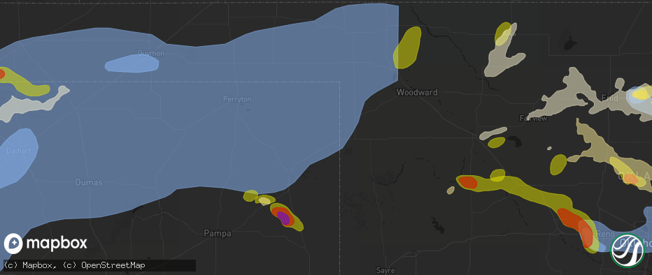 Hail map in Higgins, TX on June 26, 2026