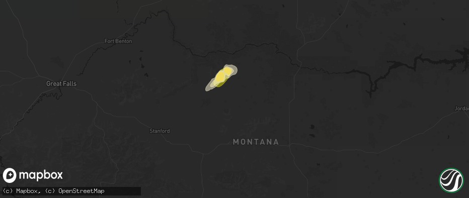 Hail map in Hilger, MT on June 26, 2026