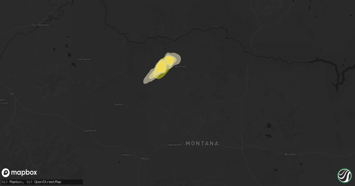 Hail map in Hilger, MT on June 26, 2026