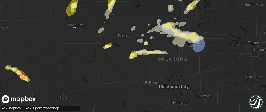 Hail map in Hitchcock, OK on June 26, 2026