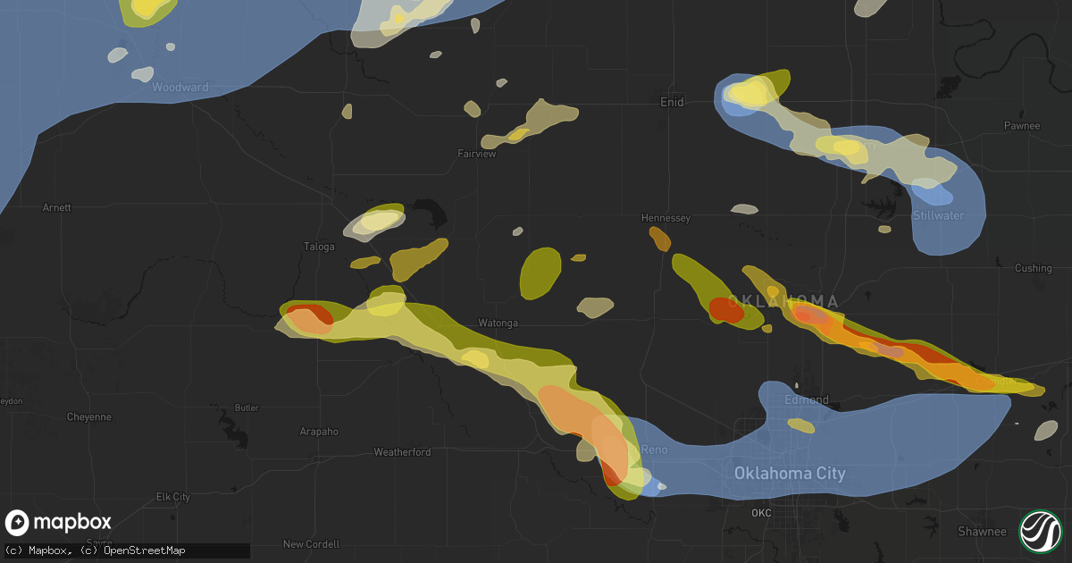 Hail map in Hitchcock, OK on June 26, 2026