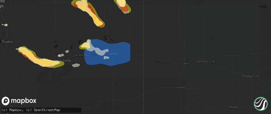 Hail map in Holly, CO on June 26, 2026