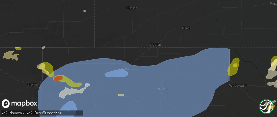 Hail map in Hooker, OK on June 26, 2026