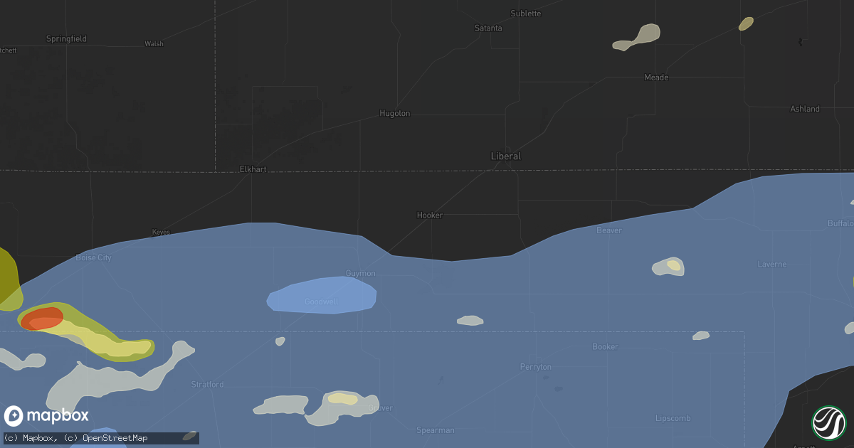 Hail map in Hooker, OK on June 26, 2026