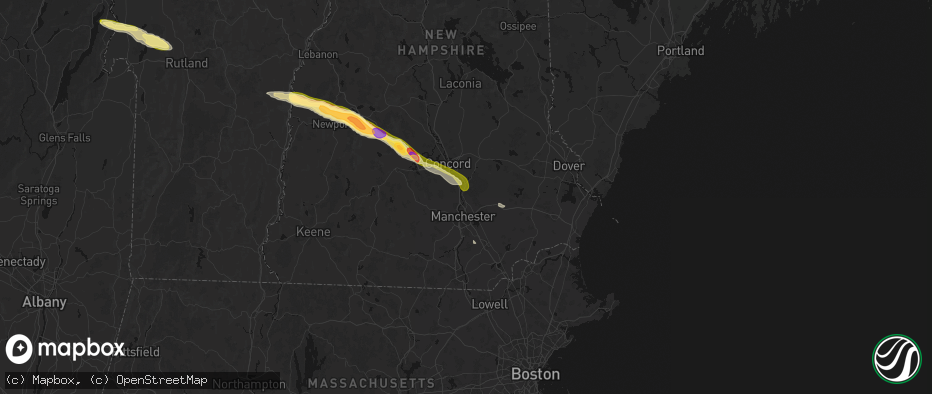 Hail map in Hooksett, NH on June 26, 2026